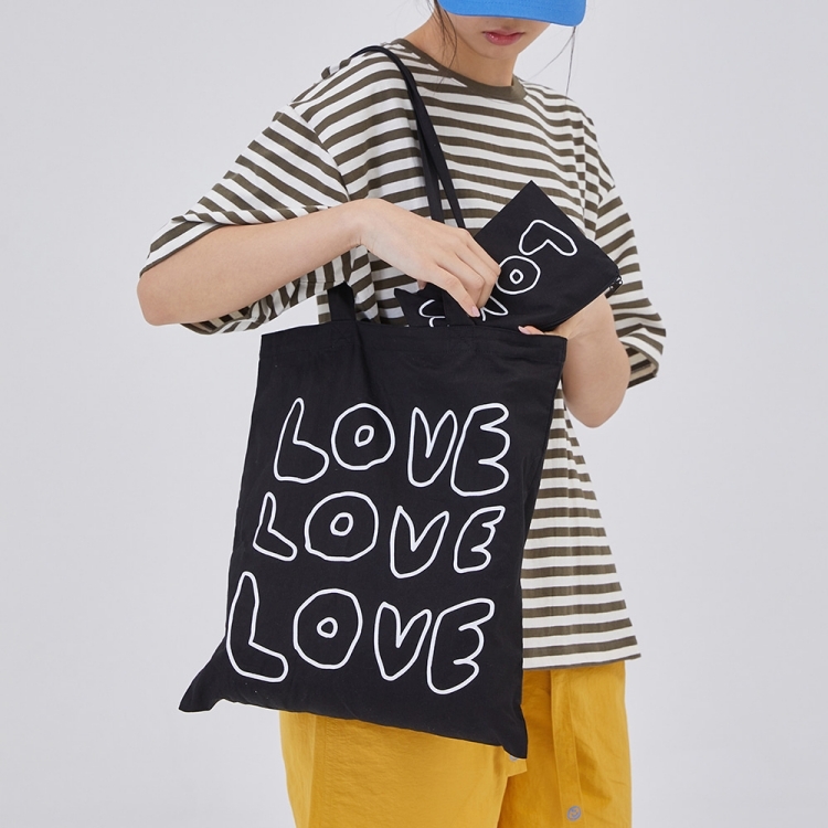 韓國 ooowl 環保帆布包 LOVE LOVE LOVE 黑