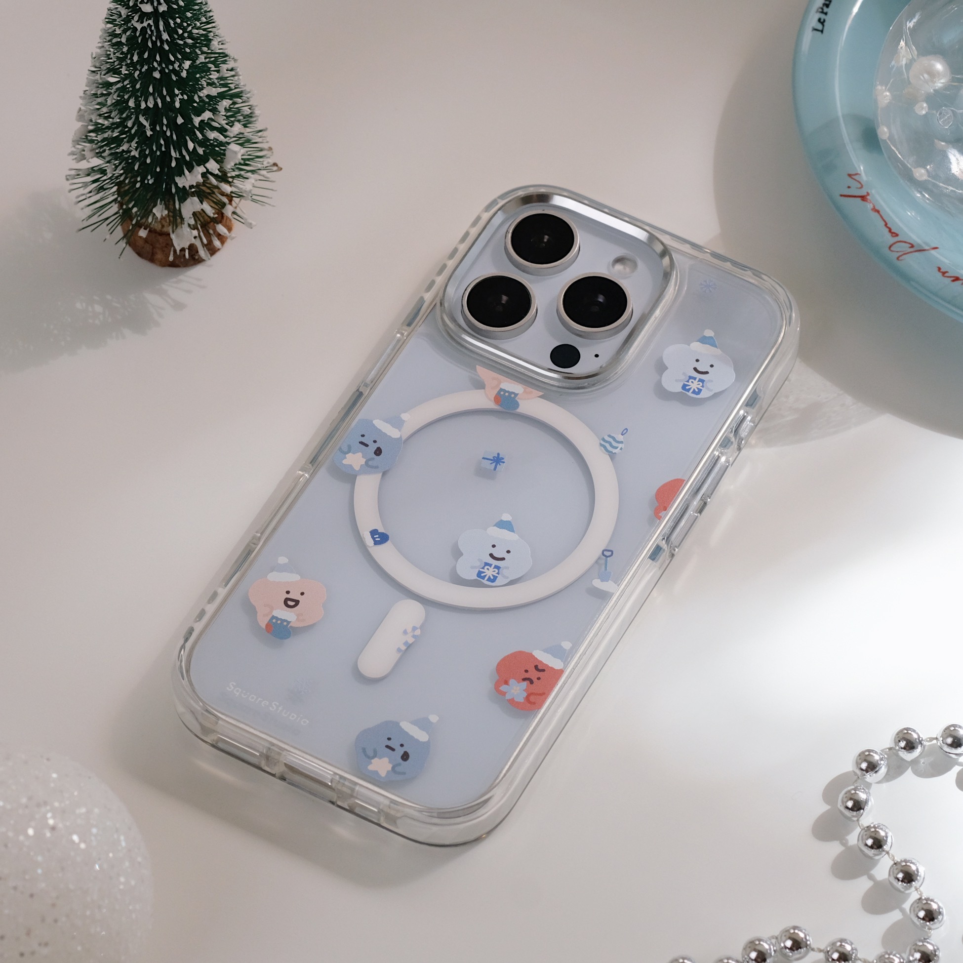 心情磁吸手機殼 藍色聖誕