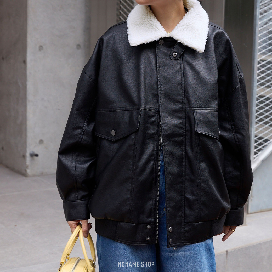 MONO-MART 復古 羽毛領 翻領 立領 皮革 外套 兩色 (女款)