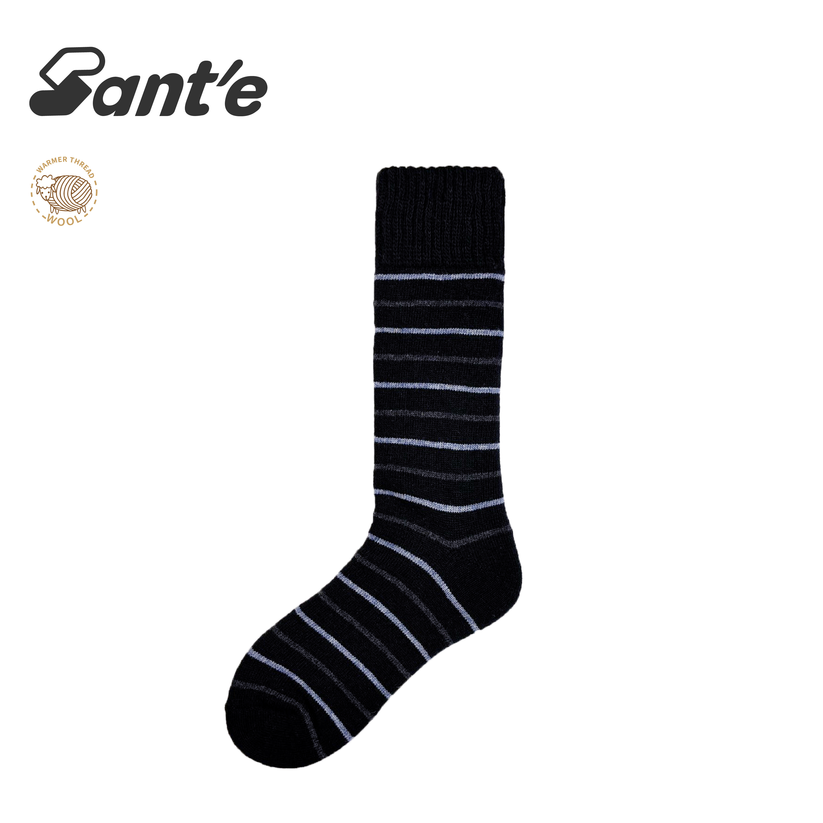 Santé 台灣 中高筒條紋羊毛襪 男款 (黑) 44SA1225