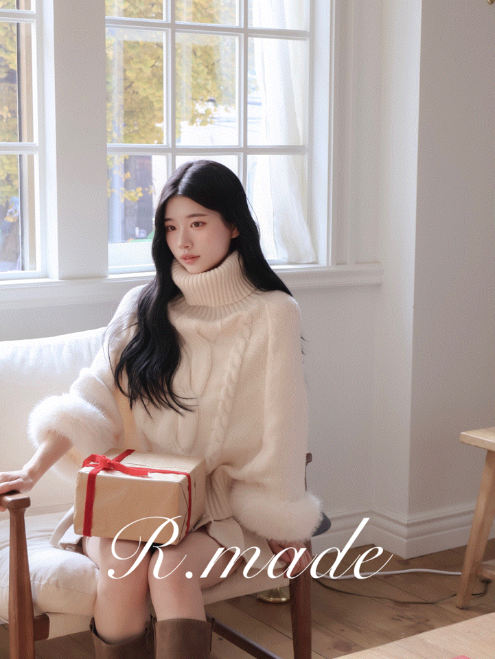 ［48h快速出貨⚡］R.MADE Snowflakes 雪日柔暖絨毛高領麻花針織衫