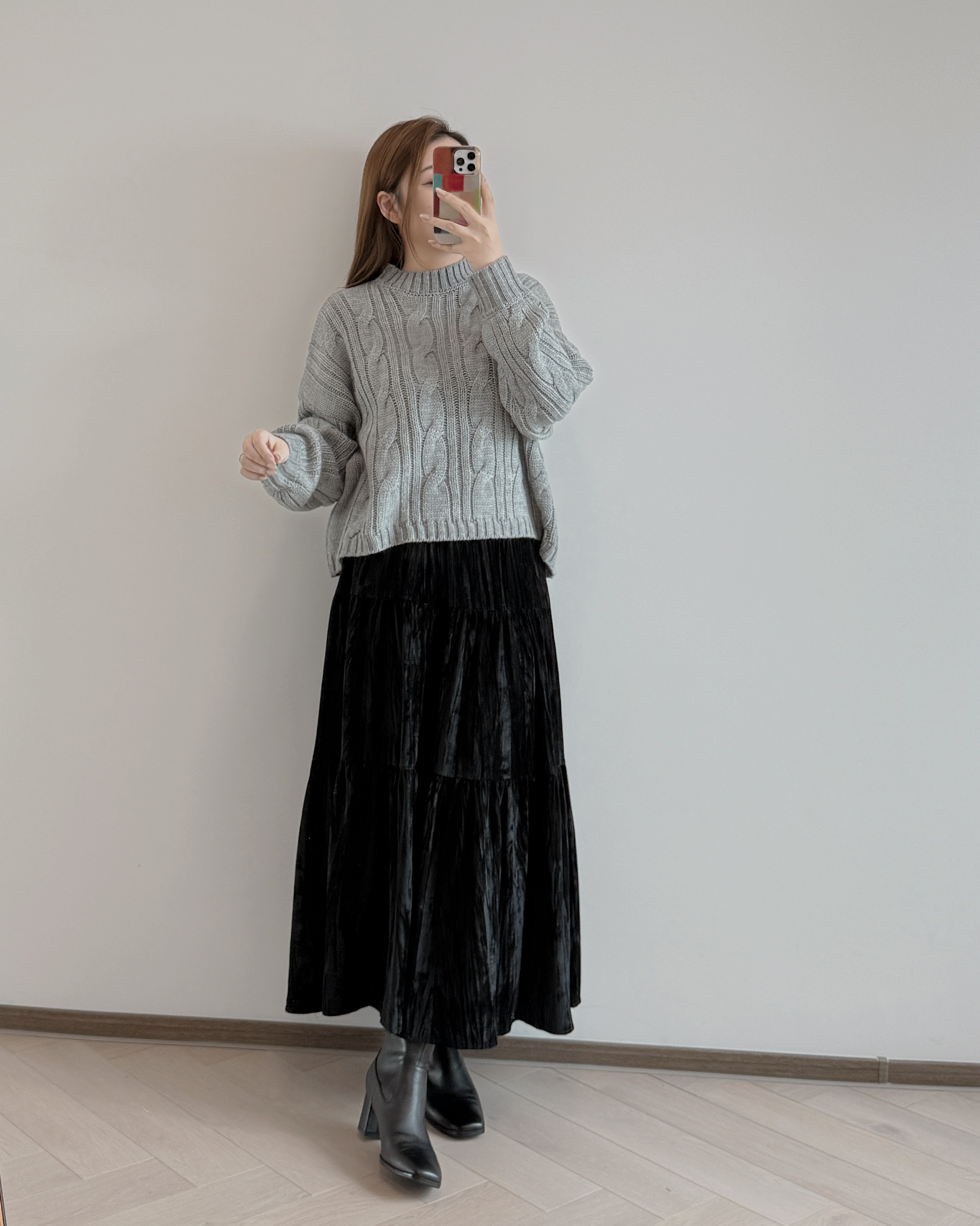 現貨 7322 黑色絲絨半身長裙