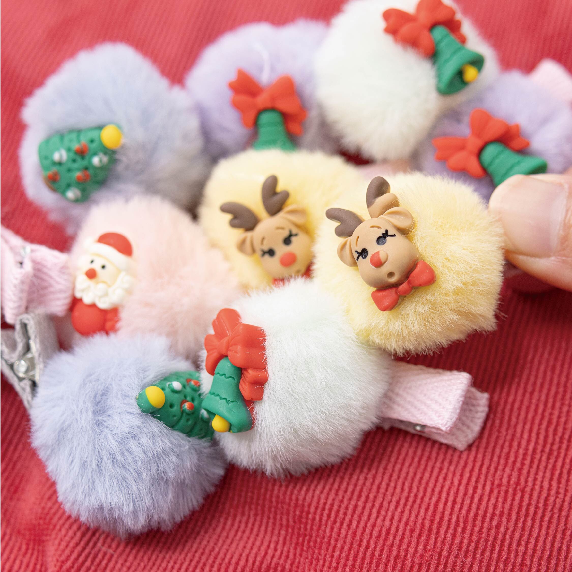 【JA0470】七彩小雪球聖誕髮夾(兩入一組)＊五色