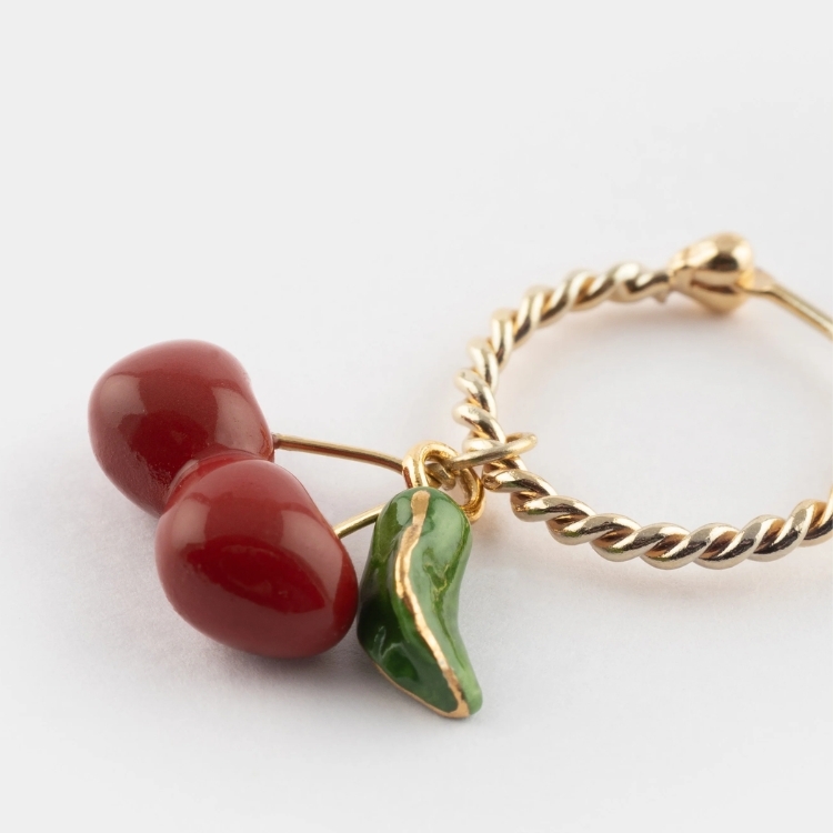 小櫻桃水果迷你圈型耳環-單只