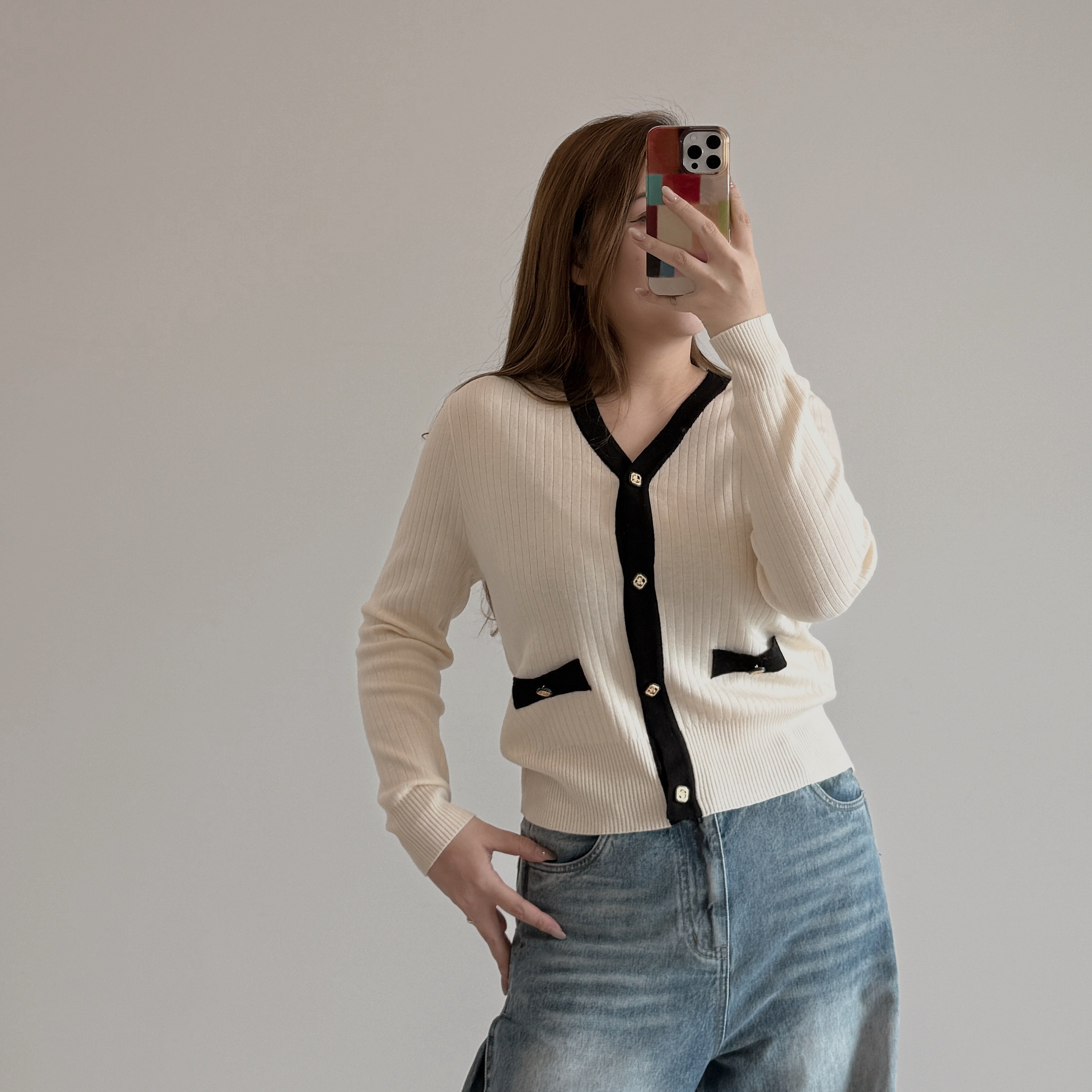 現貨 7282 小香風V領針織羊毛薄外套