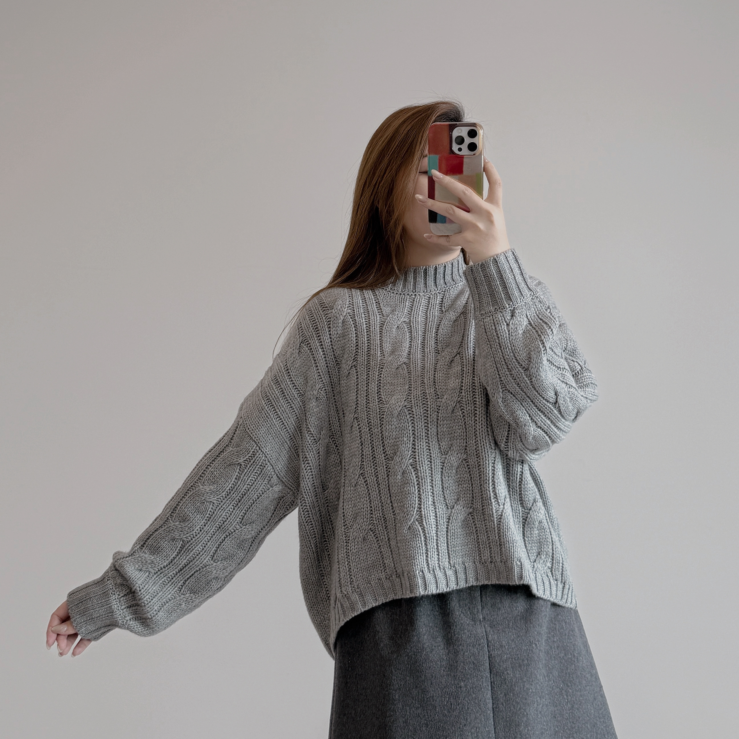 現貨 7320 花灰麻花羊毛冷衫