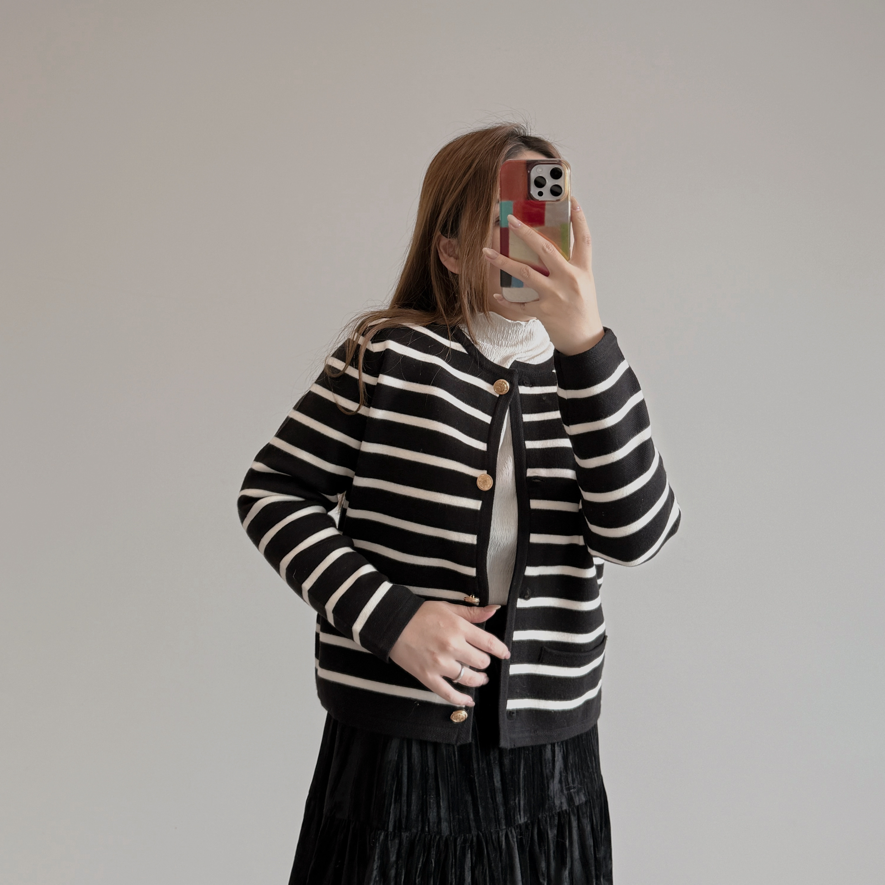 現貨 7283 黑白間簡約風針織外套