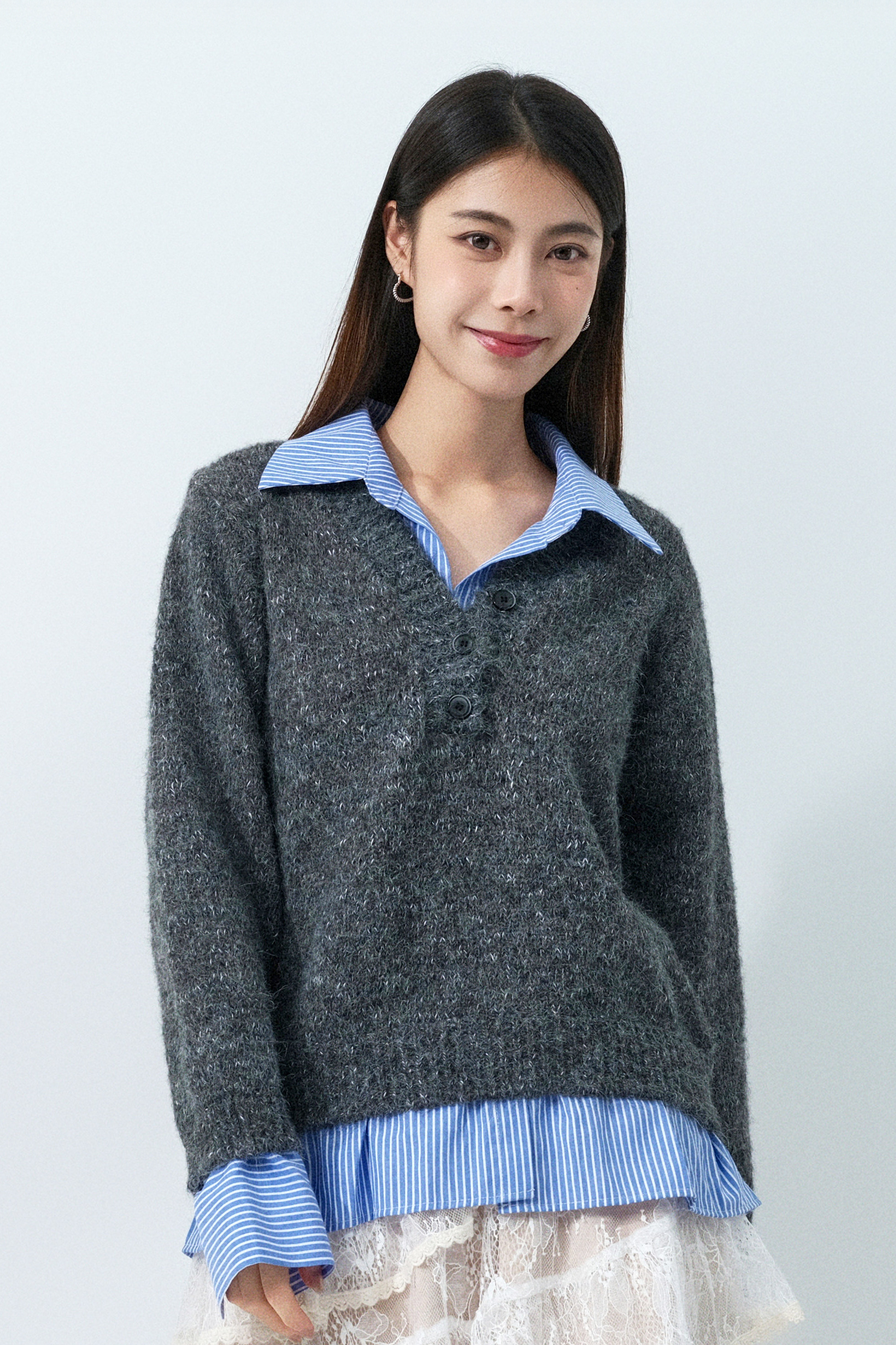 條子恤衫冷衫假兩件上衣 (預購產品）