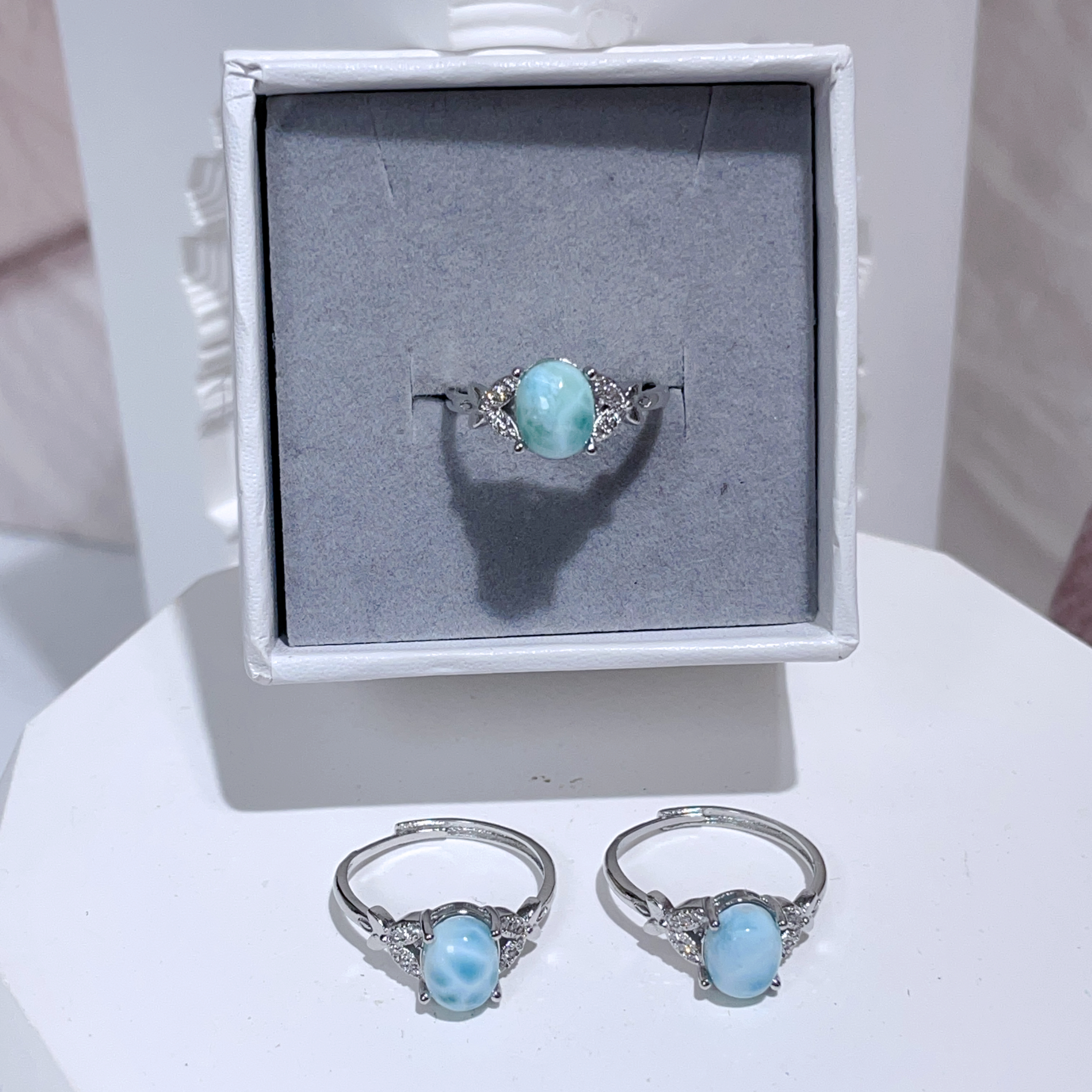 海紋石四爪花鑲戒指