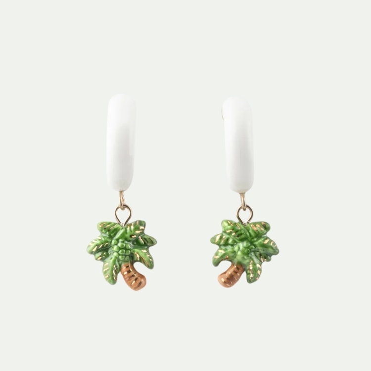 相約棕梠數畔圈型瓷耳環