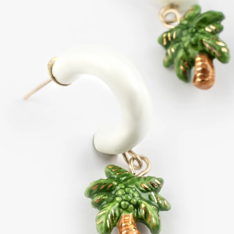 相約棕梠數畔圈型瓷耳環