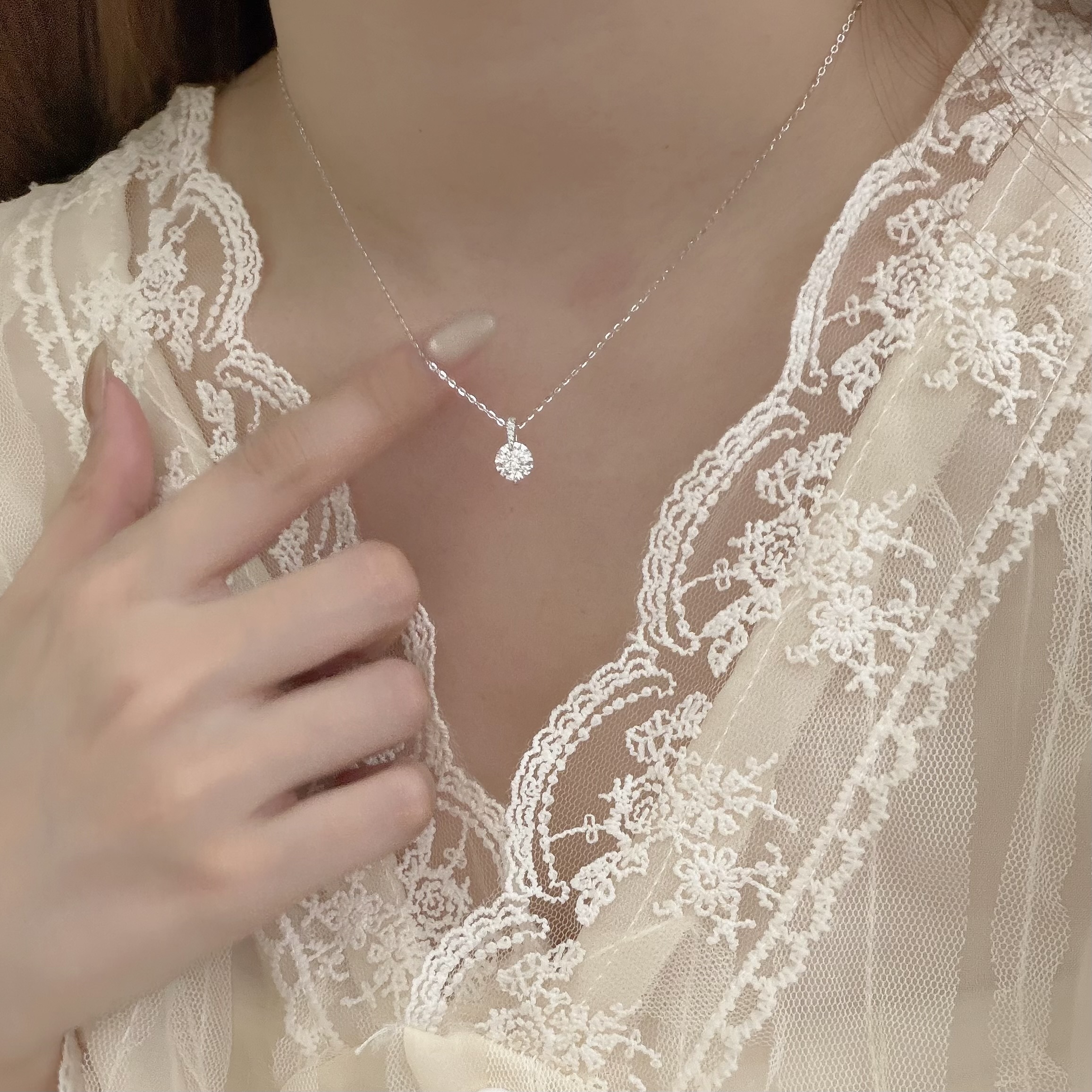 Y420【輕奢】莫桑單鑽純銀鎖骨鏈