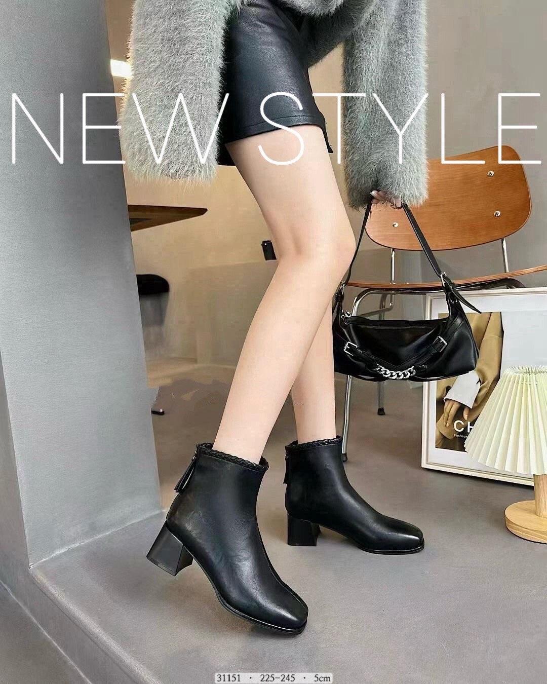 31151韓國氣質編織方頭短靴