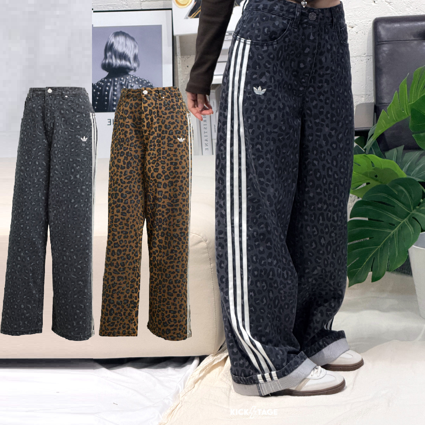 女款 ADIDAS ORIGINAL SPANTS 棕灰 灰 豹紋 寬鬆 休閒 三葉草 丹寧 長褲 寬褲【KA2679/KA2680】 ADLP