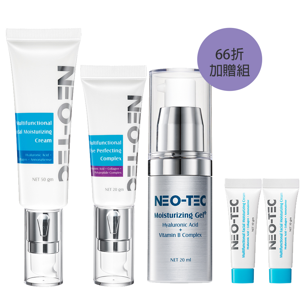 (66折加贈組)NEO-TEC 妮傲絲翠 天然玻尿酸對抗細紋組(高效保濕凝露+海洋膠原乳霜+海洋膠原眼霜)