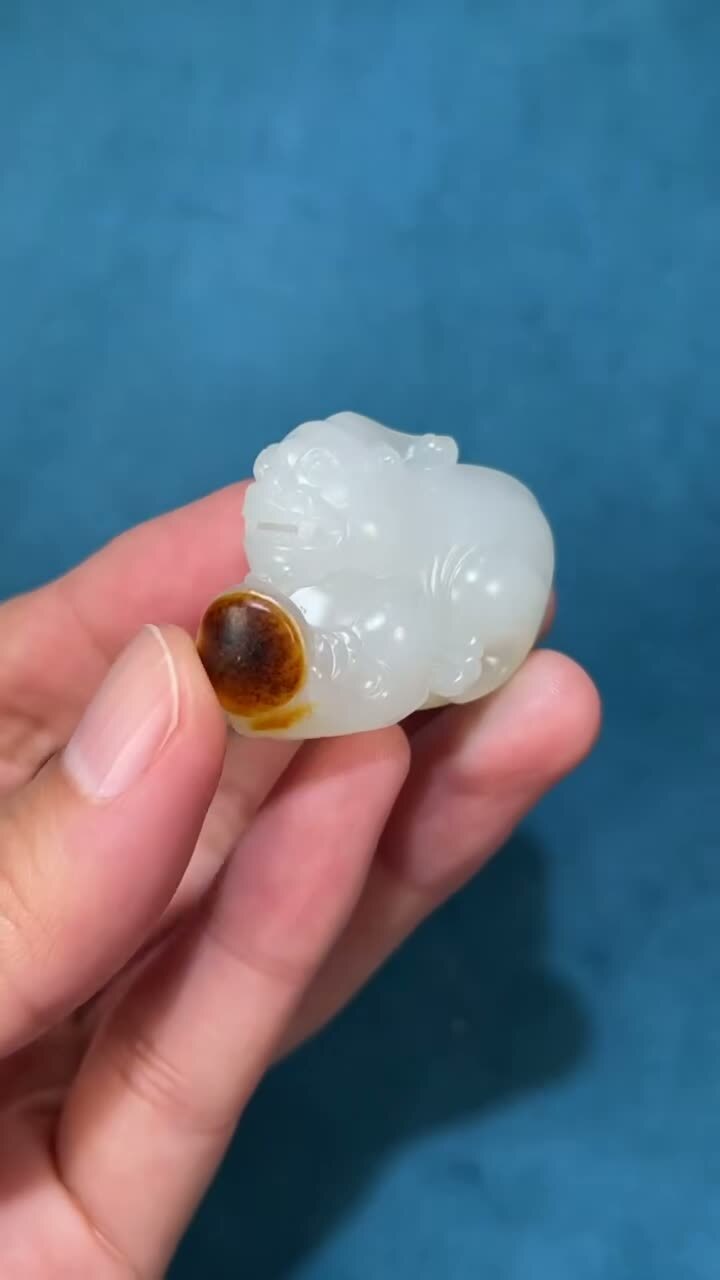 和田玉籽料貔貅納福,天然和田玉軟玉