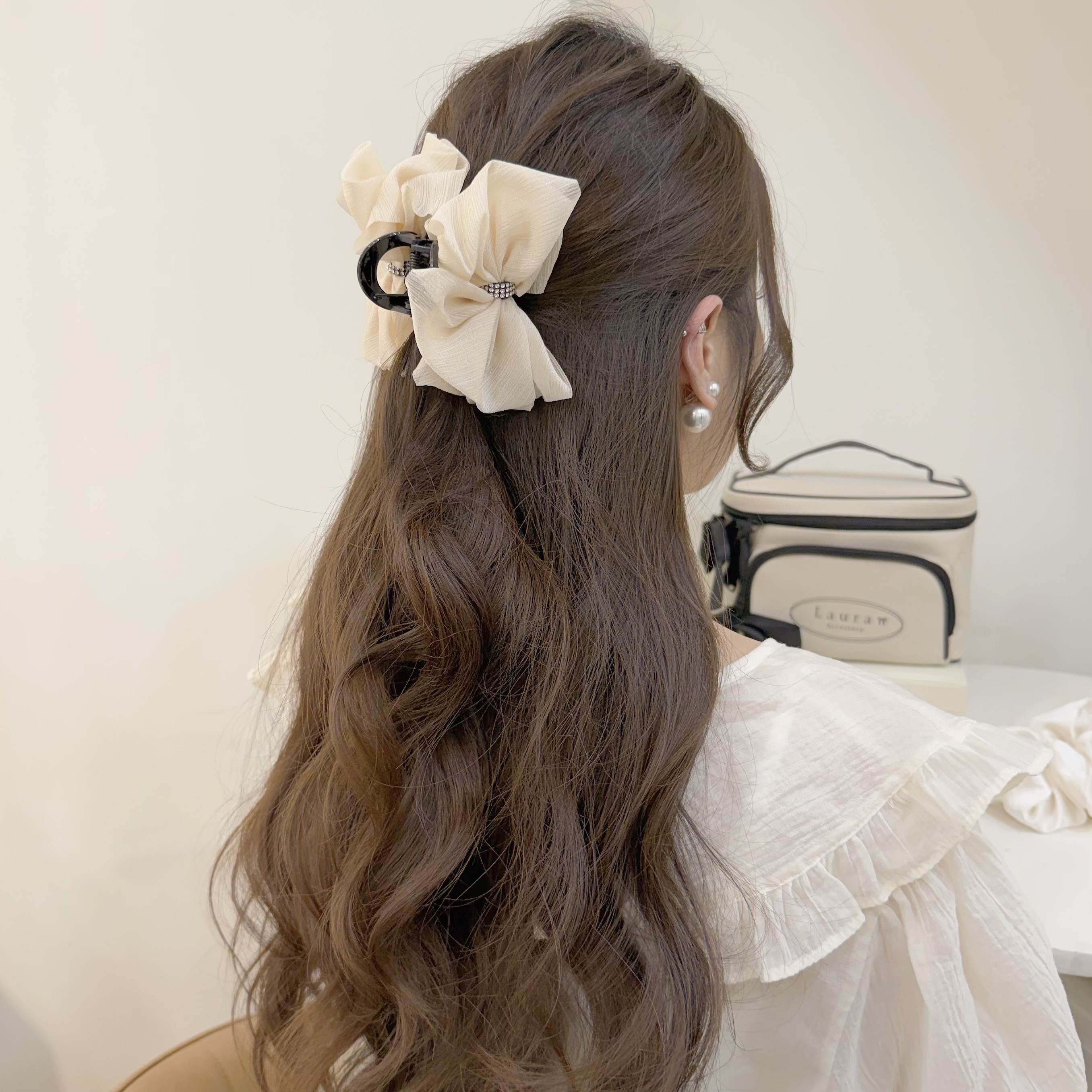 K259水鑽細閃斜紋網紗蝴蝶結半頭夾