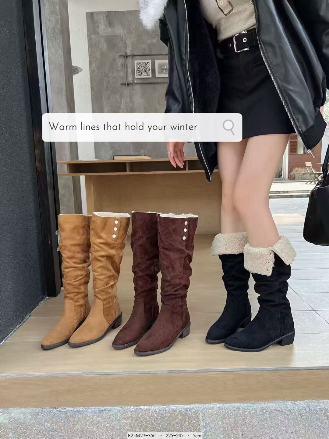 E25M27-35C  韓國柔霧翻折毛毛尖頭長靴