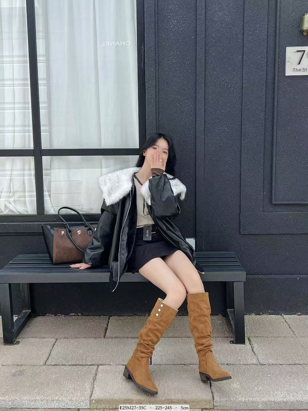 E25M27-35C  韓國柔霧翻折毛毛尖頭長靴