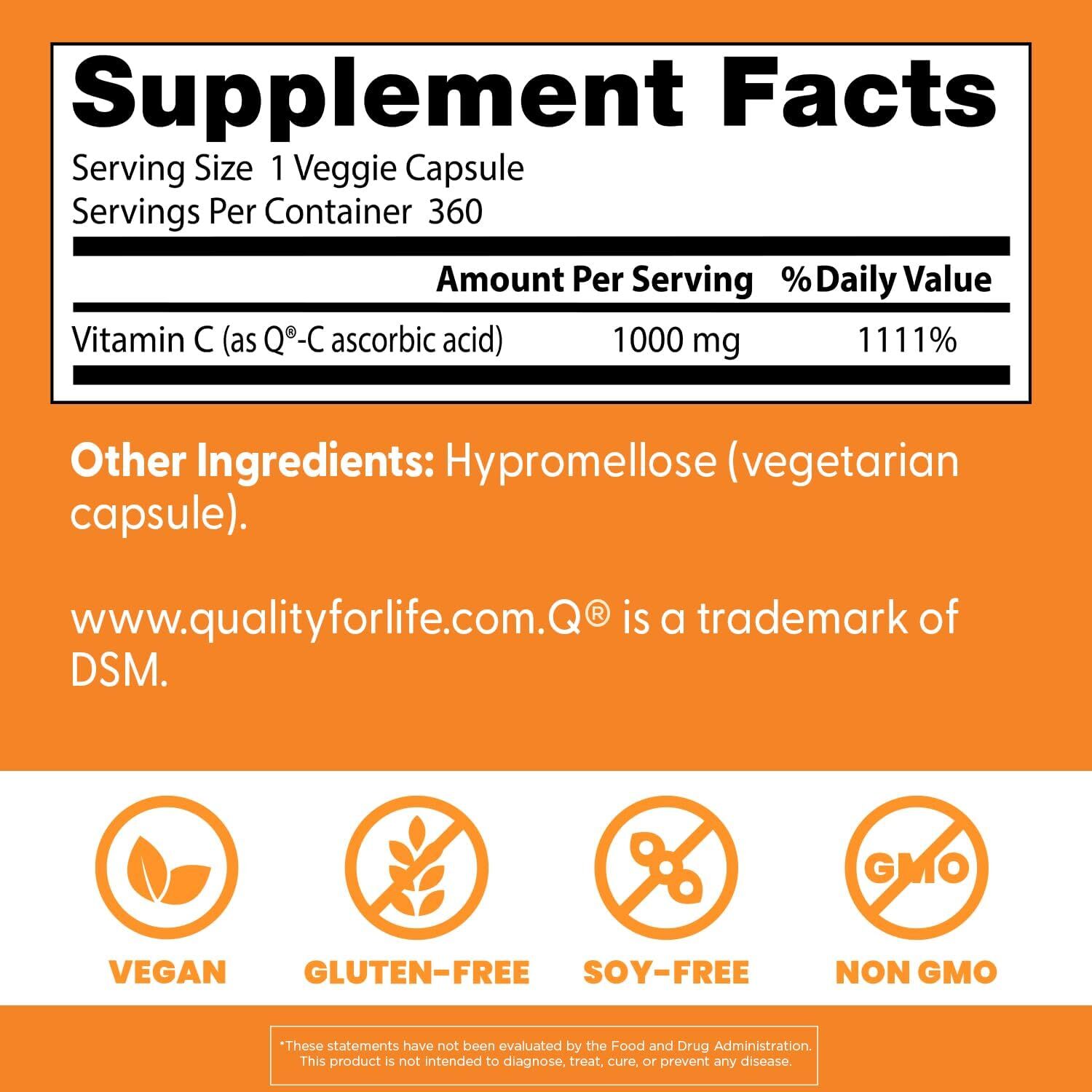 [現貨] Quali-C 維他命C 1000毫克 360粒 Doctor's Best Vitamin C