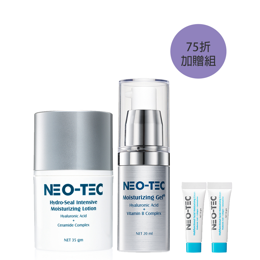 (75折加贈組)NEO-TEC 妮傲絲翠 天然玻尿酸雙重補水組(高效保濕凝露+鎖水保濕精華乳)