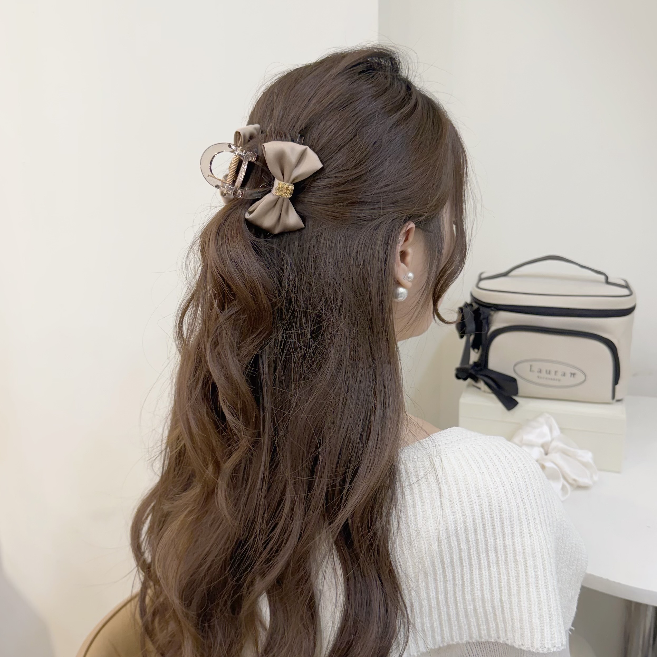 Z390水鑽緞面蝴蝶結半頭夾