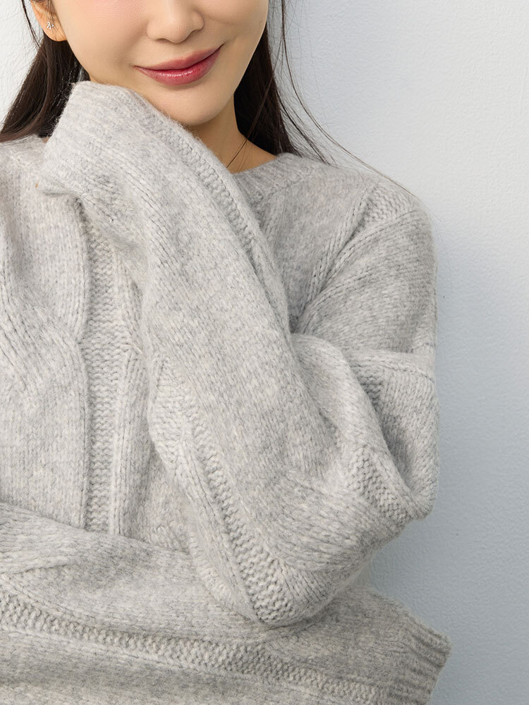 2603 韓系麻花落肩針織上衣