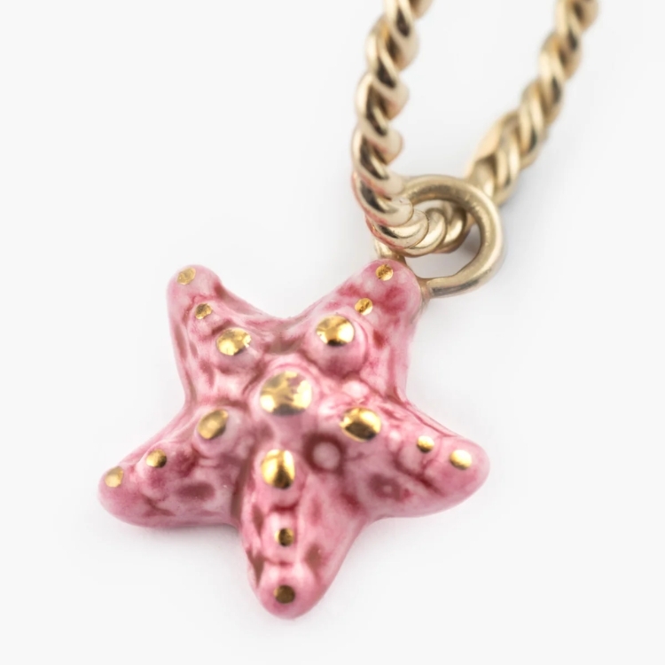 波光粼粼粉海星迷你圈型耳環-單只