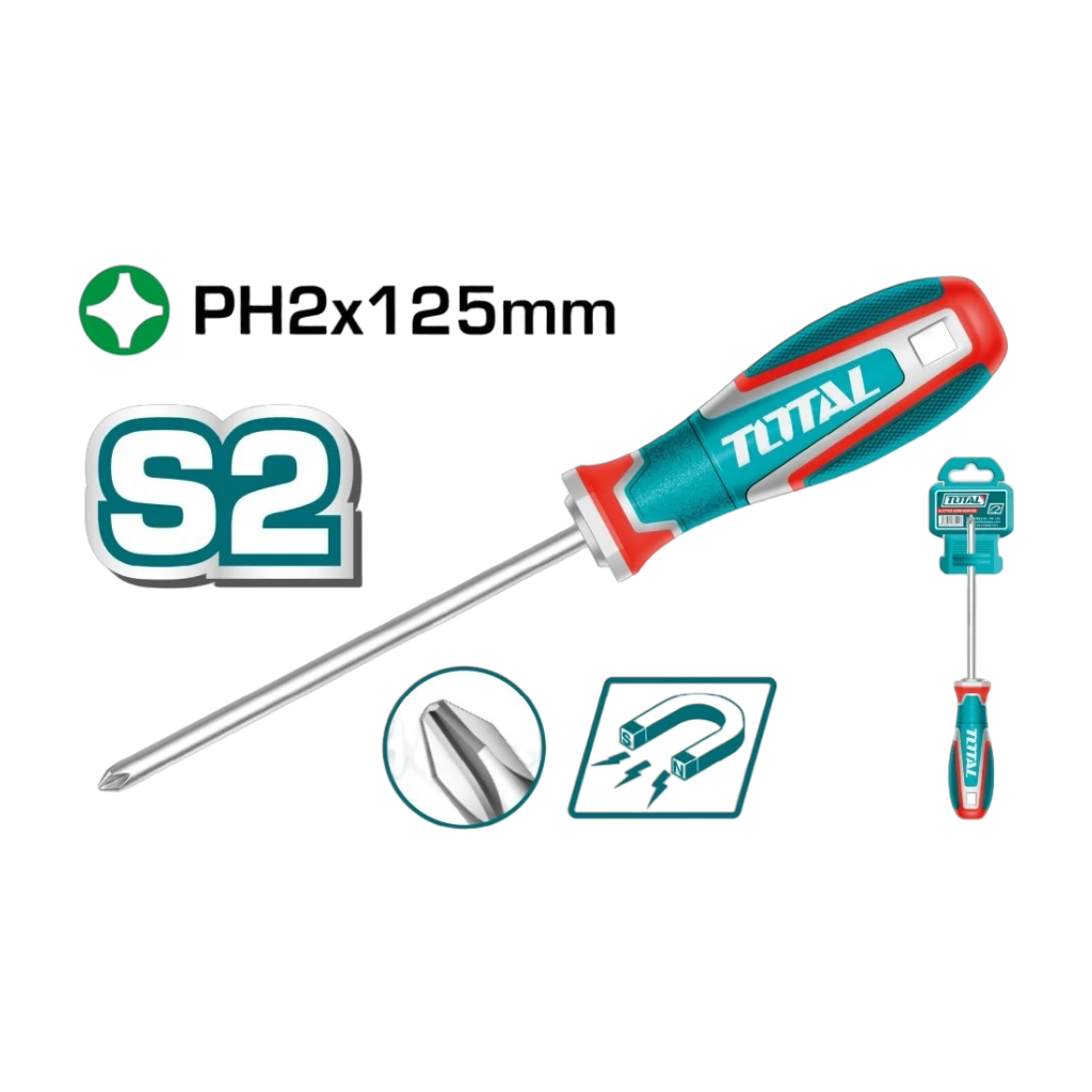 TOTAL 帶磁十字螺絲起子 PH2*125mm (TSDPH2125)