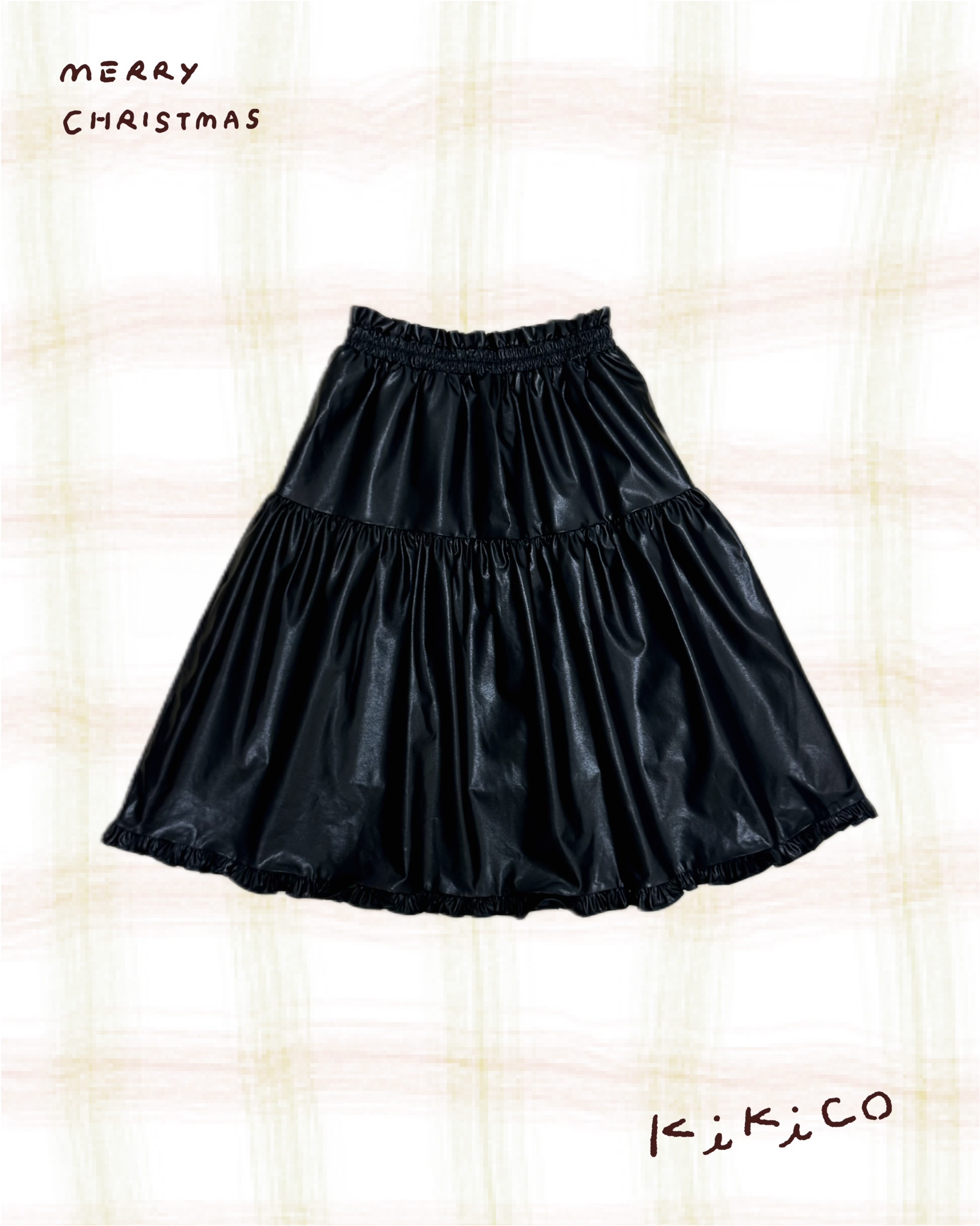 質感滾邊傘形仿皮半裙