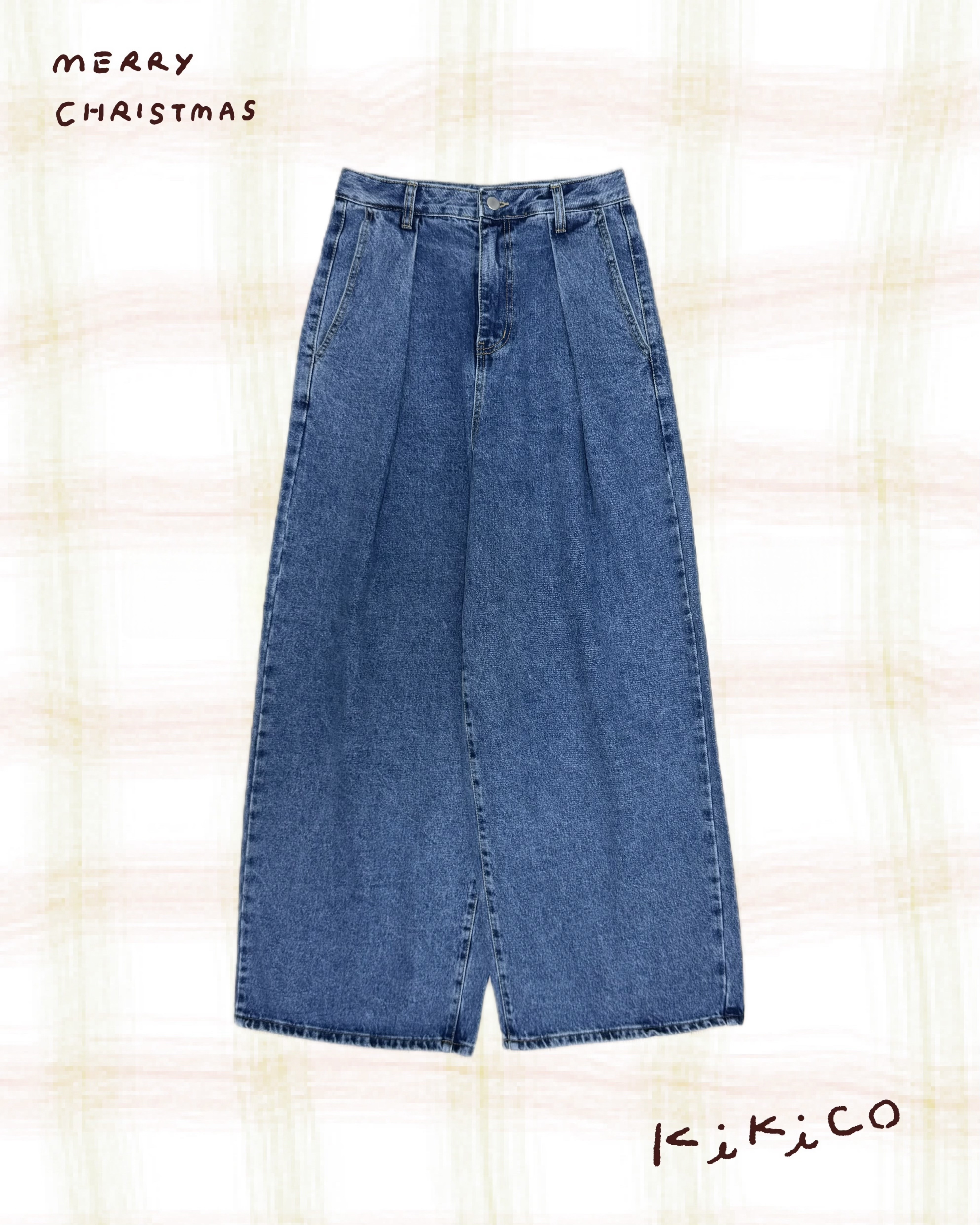 兩側打褶直腳牛仔褲