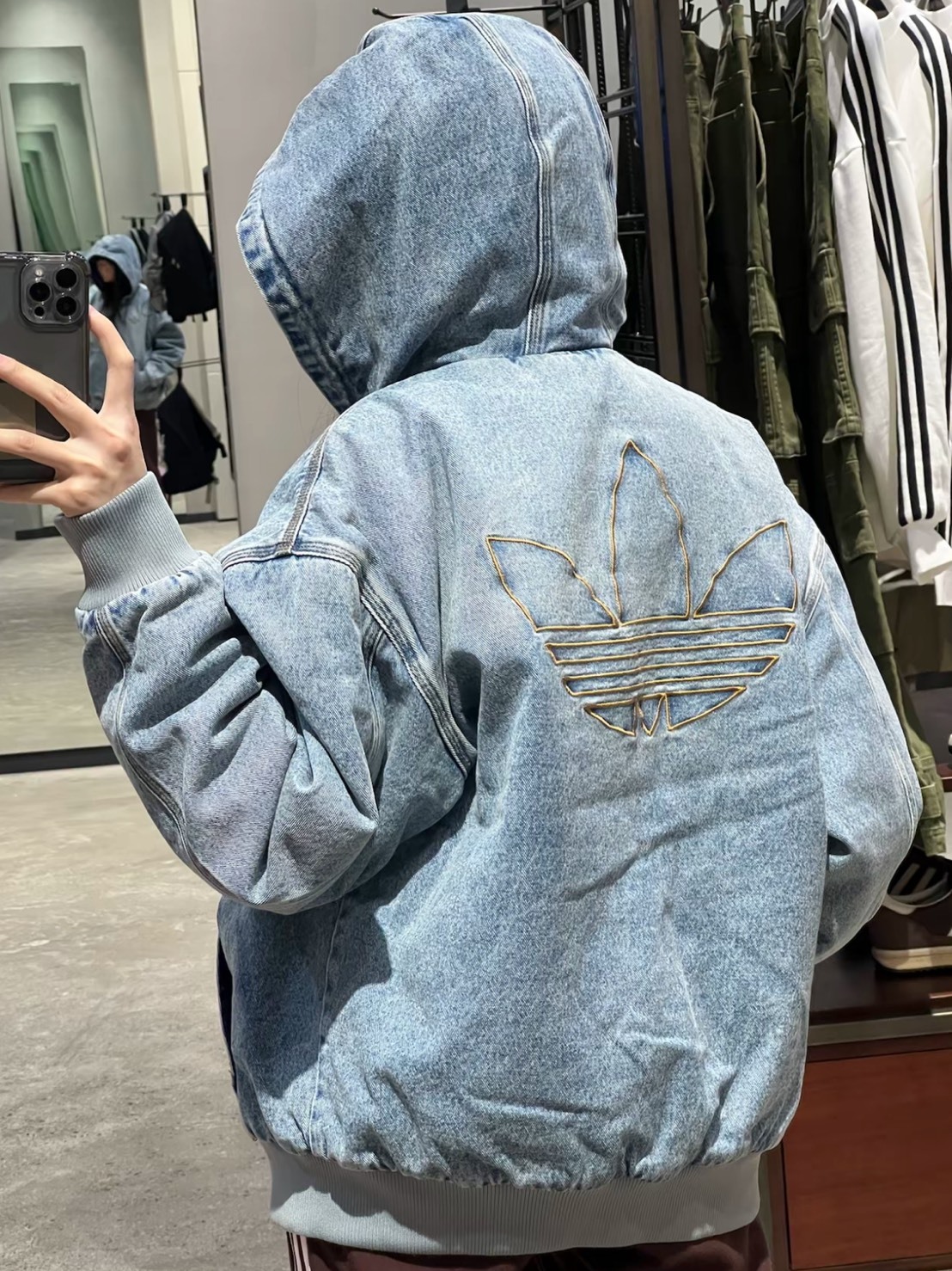 ADIDAS ORIGINALS FW25 水洗 牛仔 加棉 連帽 外套