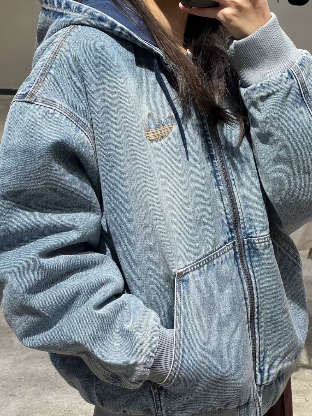 ADIDAS ORIGINALS FW25 水洗 牛仔 加棉 連帽 外套