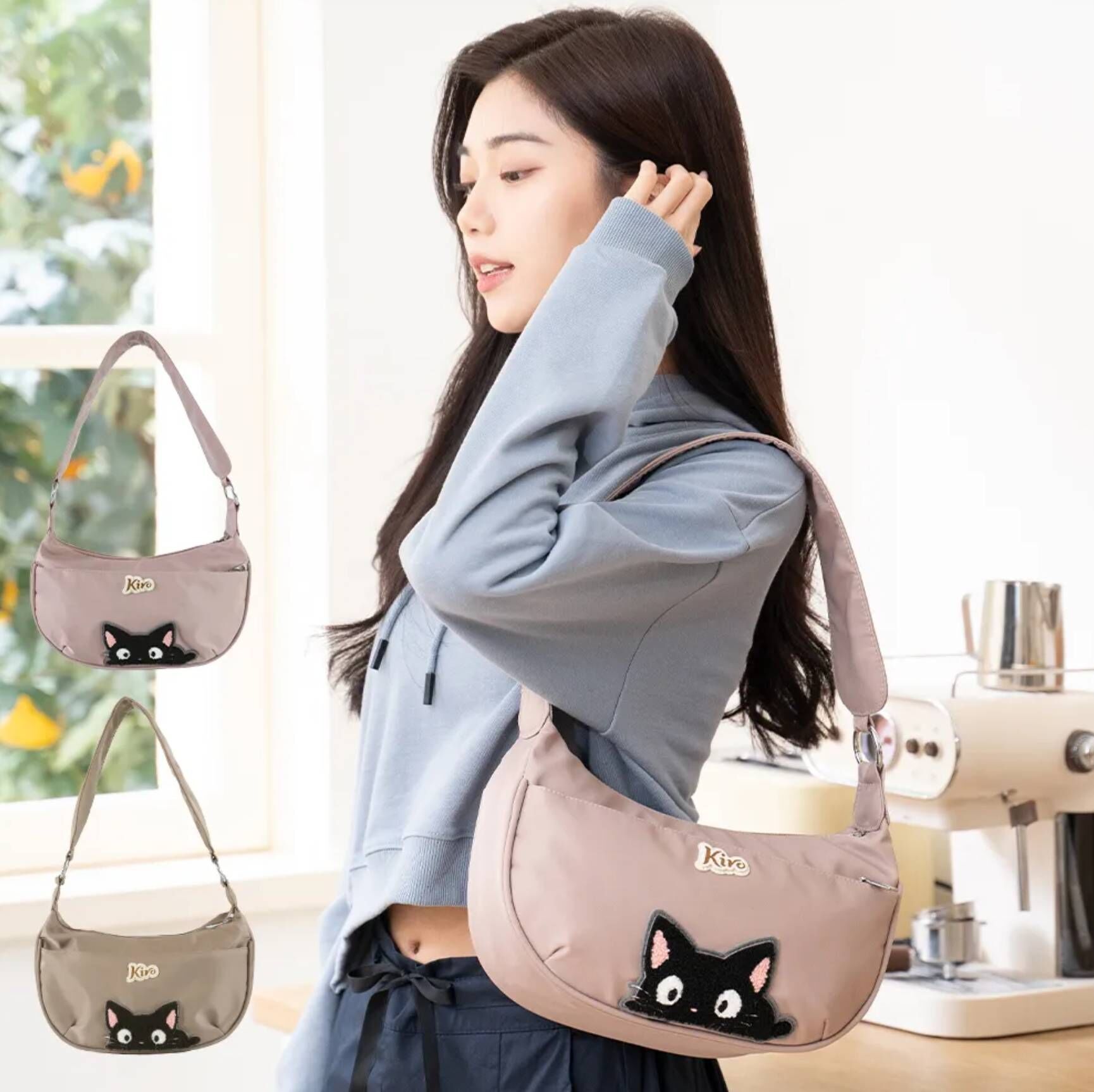 月彎包小黑貓肩背/斜背包【現貨成品】