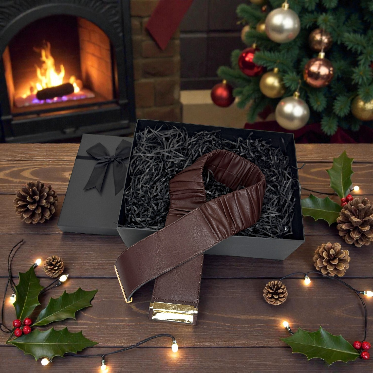 LIVIANA CONTI  皺褶彈性腰帶(咖啡)