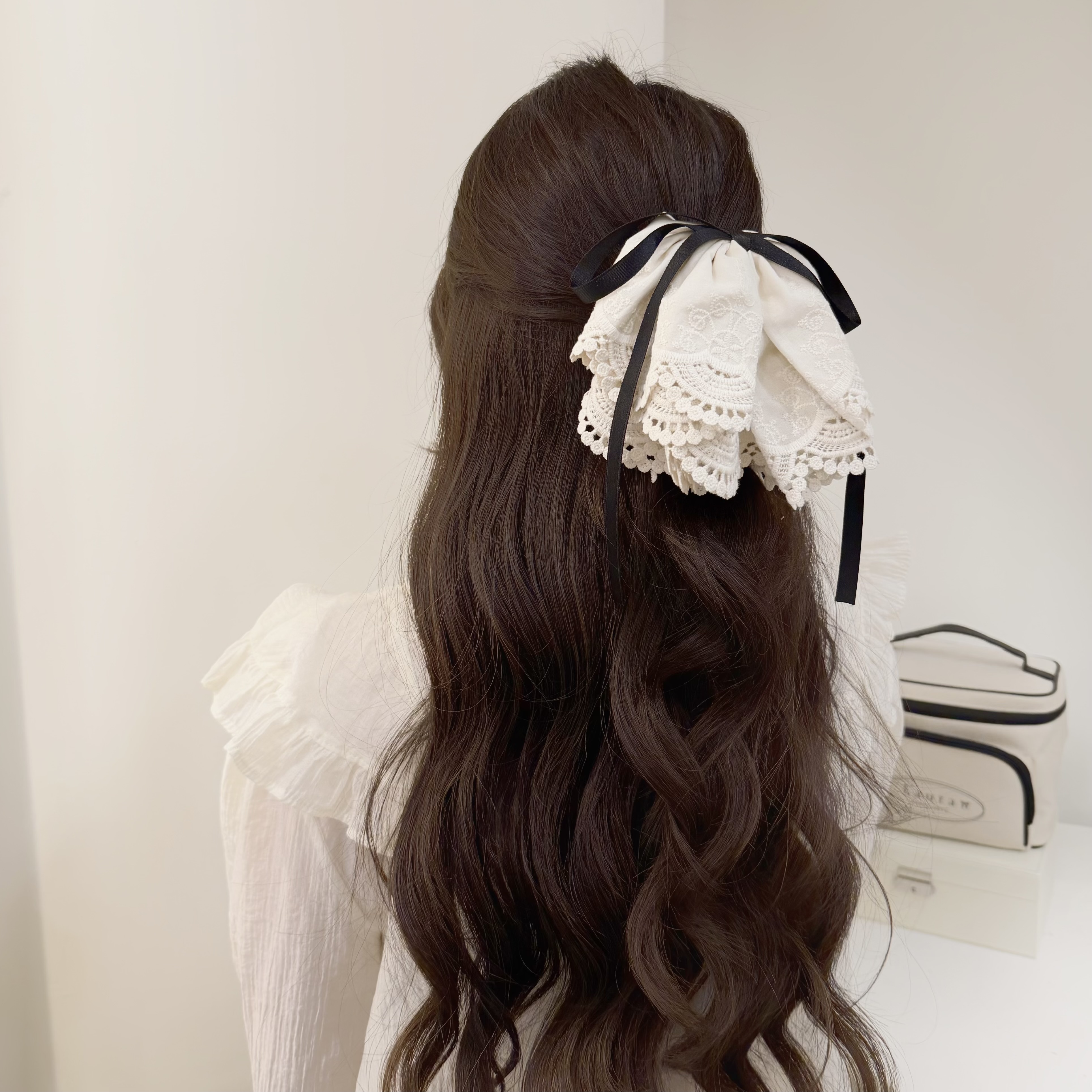 Z247法式蕾絲花邊蝴蝶結半頭夾