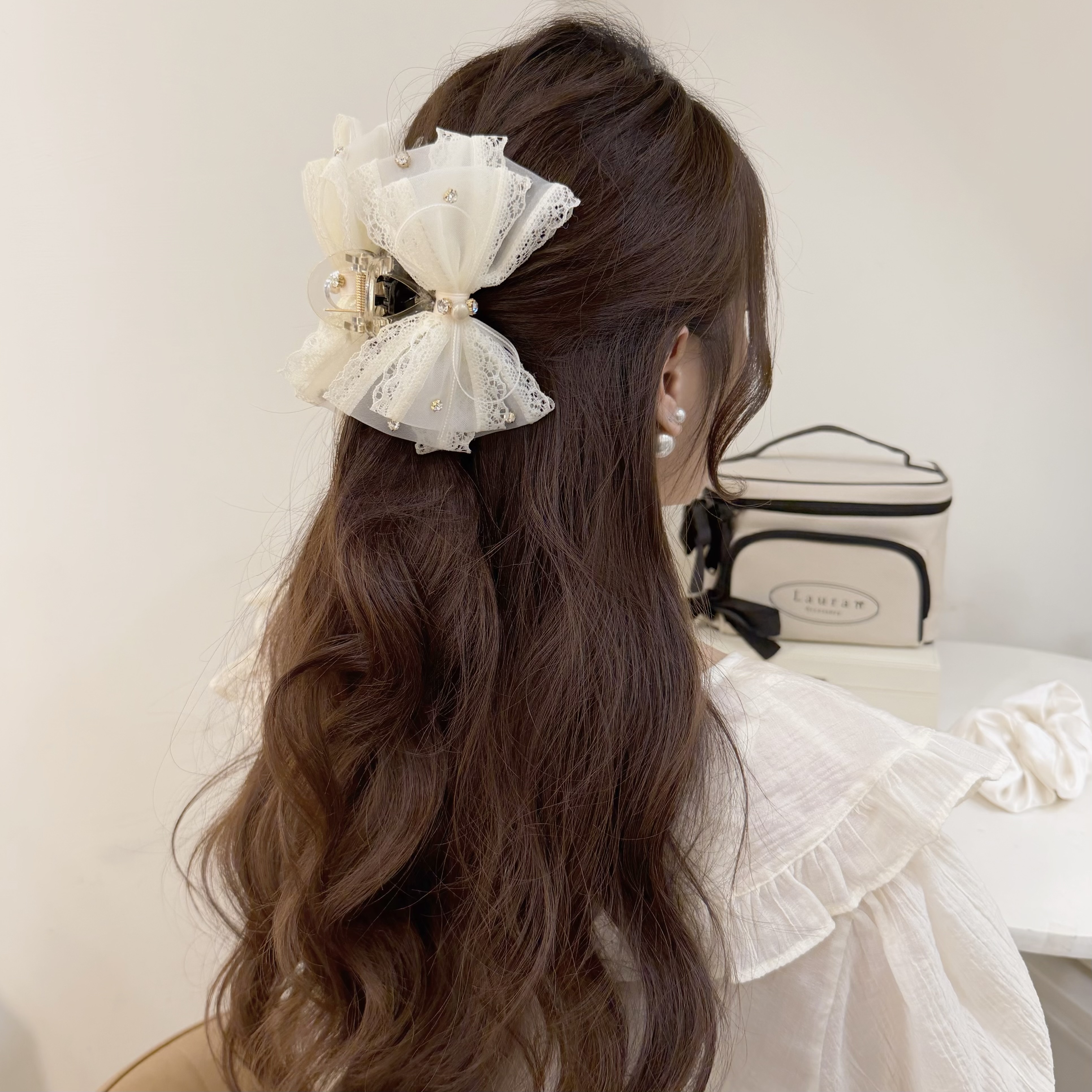 Z158法式蕾絲蝴蝶結鯊魚夾