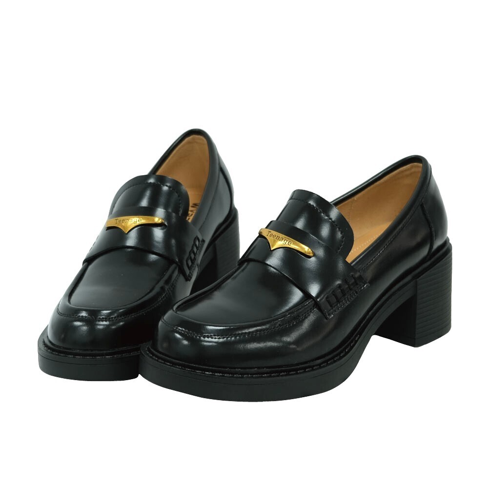 (現+預) 質感金屬片粗跟樂福鞋 -2色