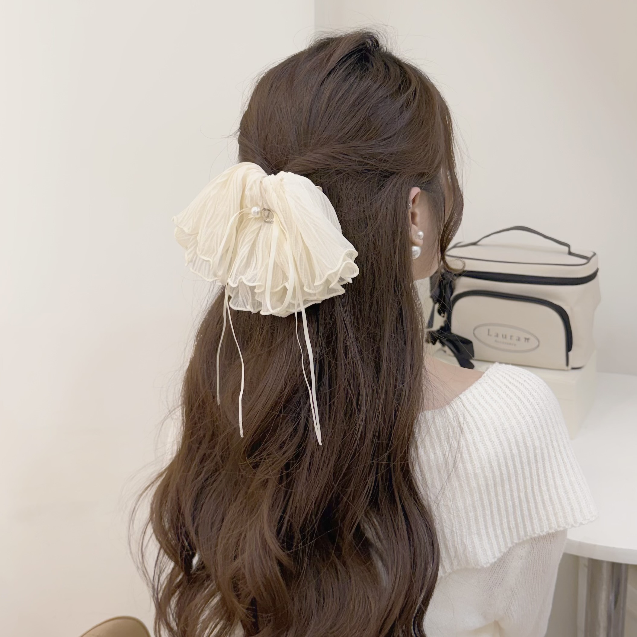 Z286方鑽珍珠木耳紋裙襬蝴蝶結