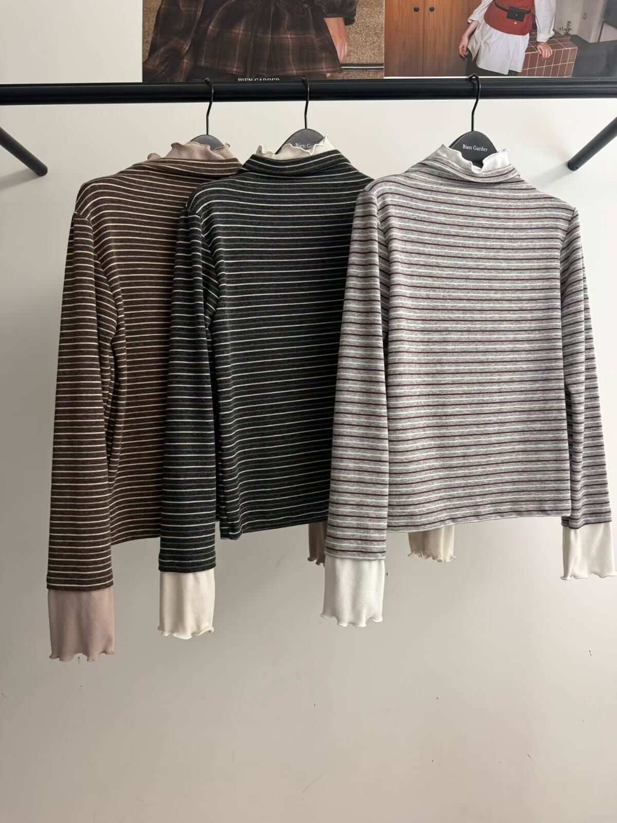 BG5307 假兩件間條長袖上衣