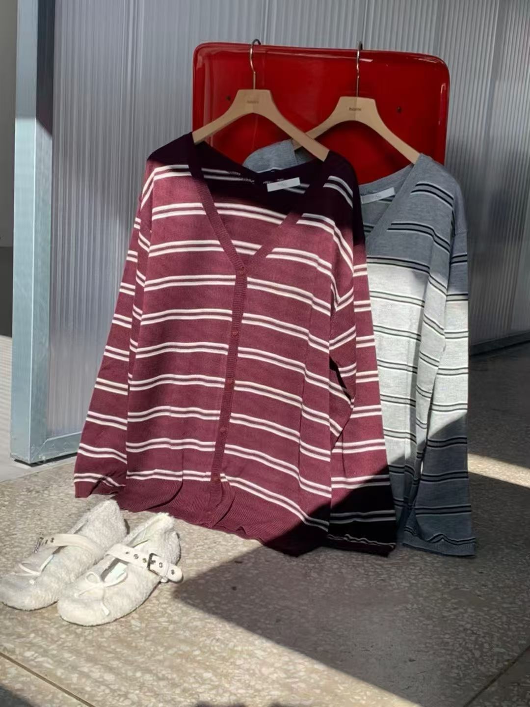 BM5331 大學寬鬆條紋外套