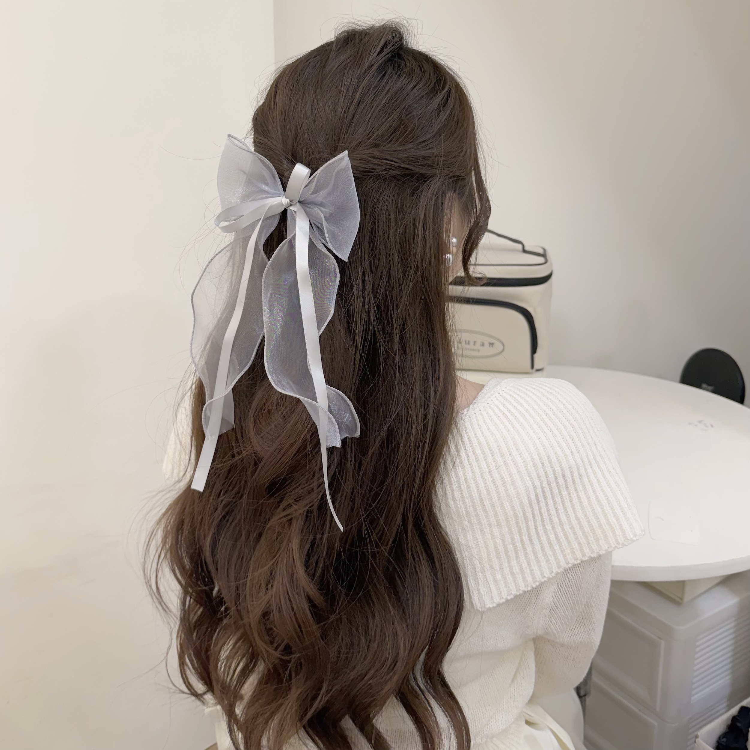 Z46網紗緞帶蝴蝶結壓夾【單支】