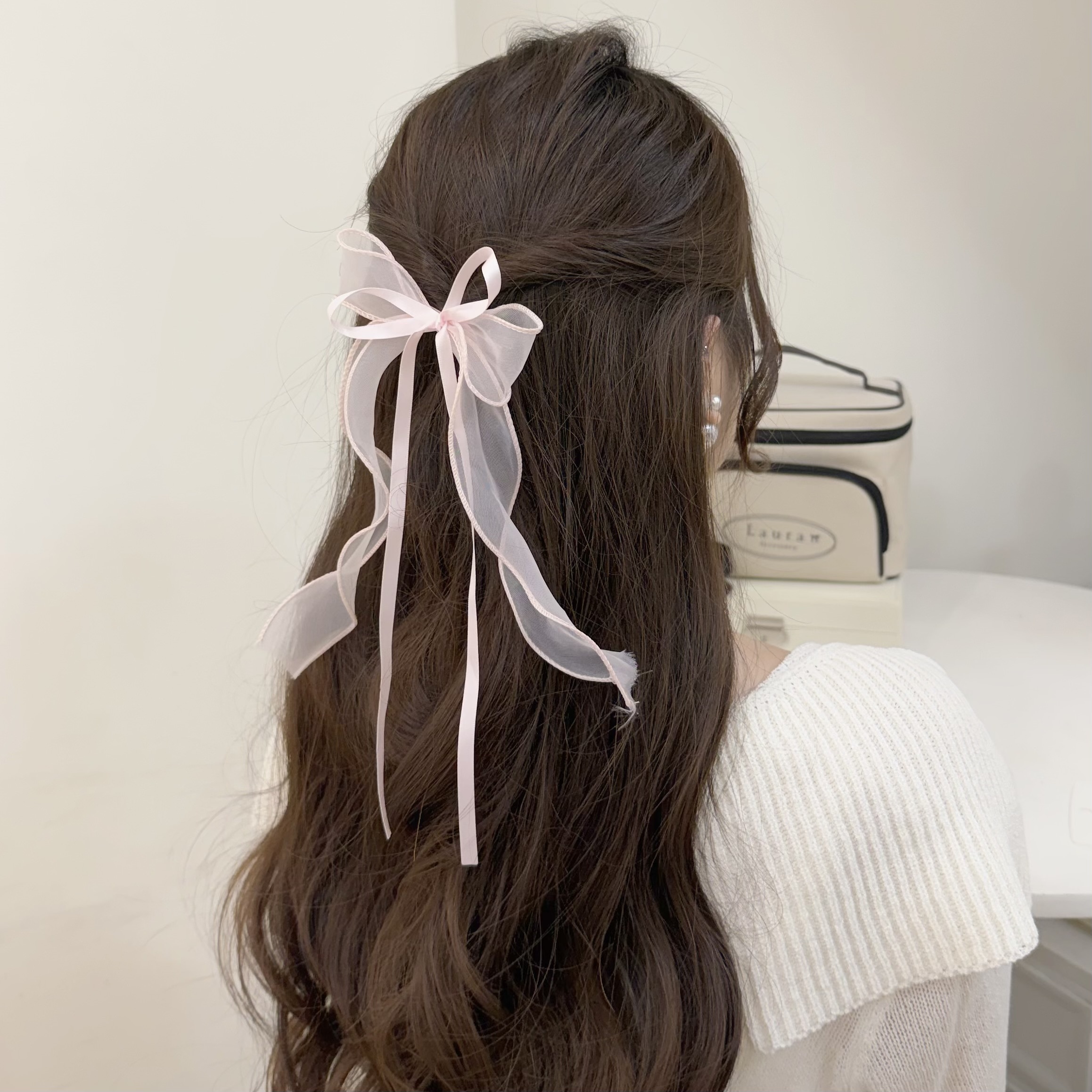 Z46網紗緞帶蝴蝶結壓夾【單支】