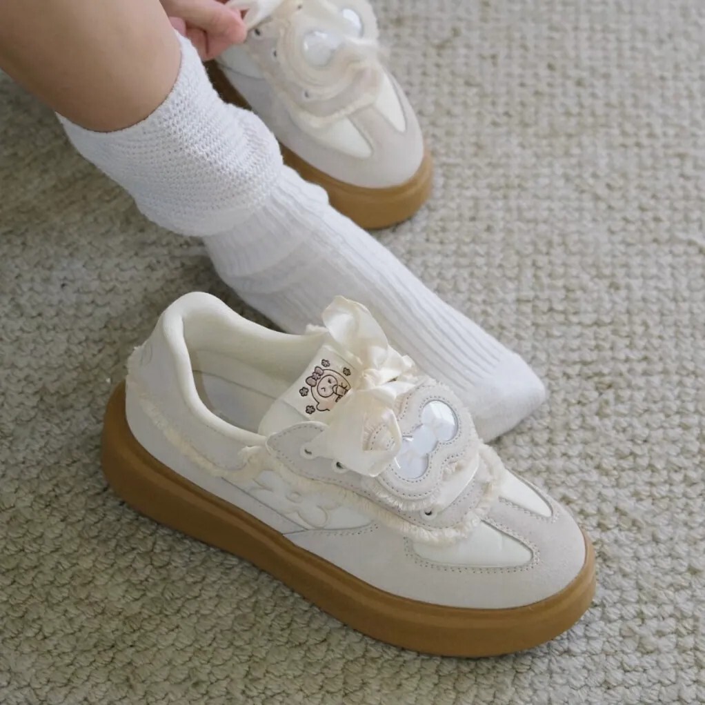 WE FLOWER x NAIXIGU 聯名小花鞋 德訓鞋 奶茶色 蝴蝶結 厚底 男女同款