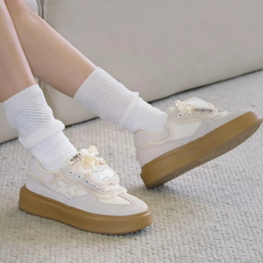 WE FLOWER x NAIXIGU 聯名小花鞋 德訓鞋 奶茶色 蝴蝶結 厚底 男女同款