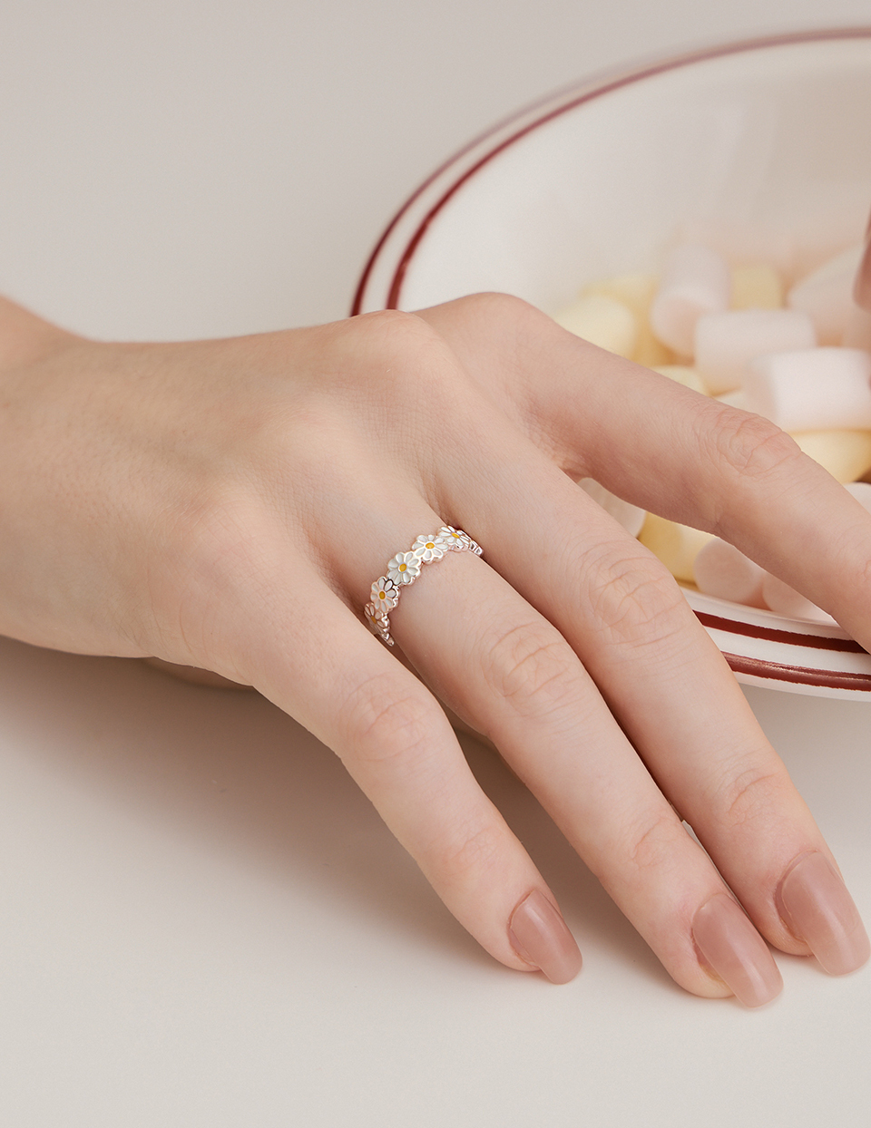 【925純銀】小雛菊花圈可調式戒指