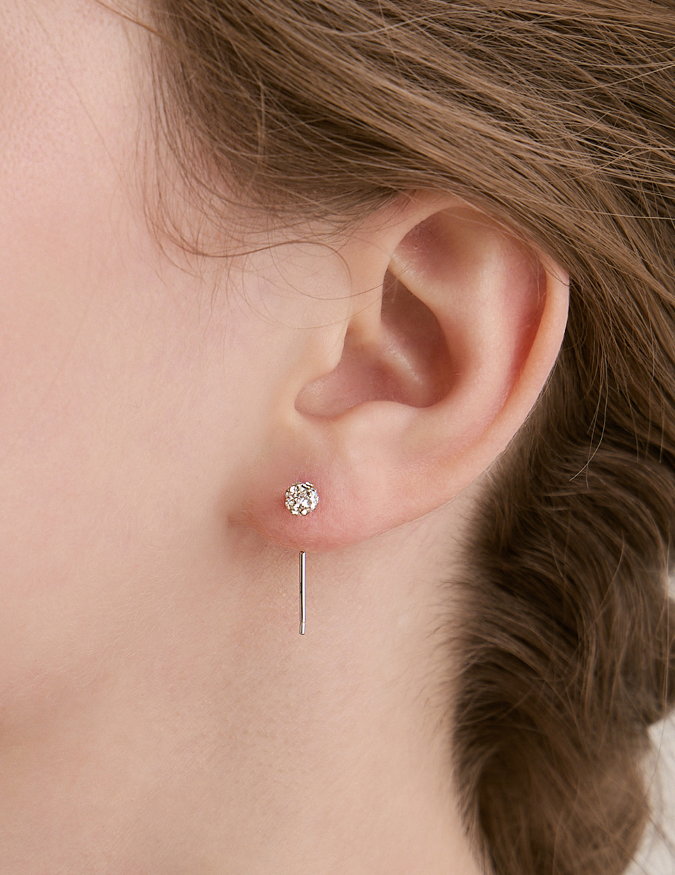 【925純銀】滿鑽圓珠流蘇。針式耳環