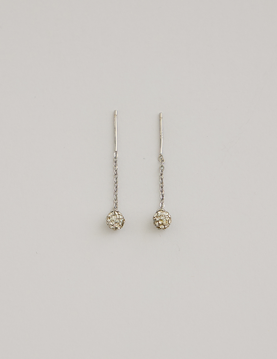 【925純銀】滿鑽圓珠流蘇。針式耳環