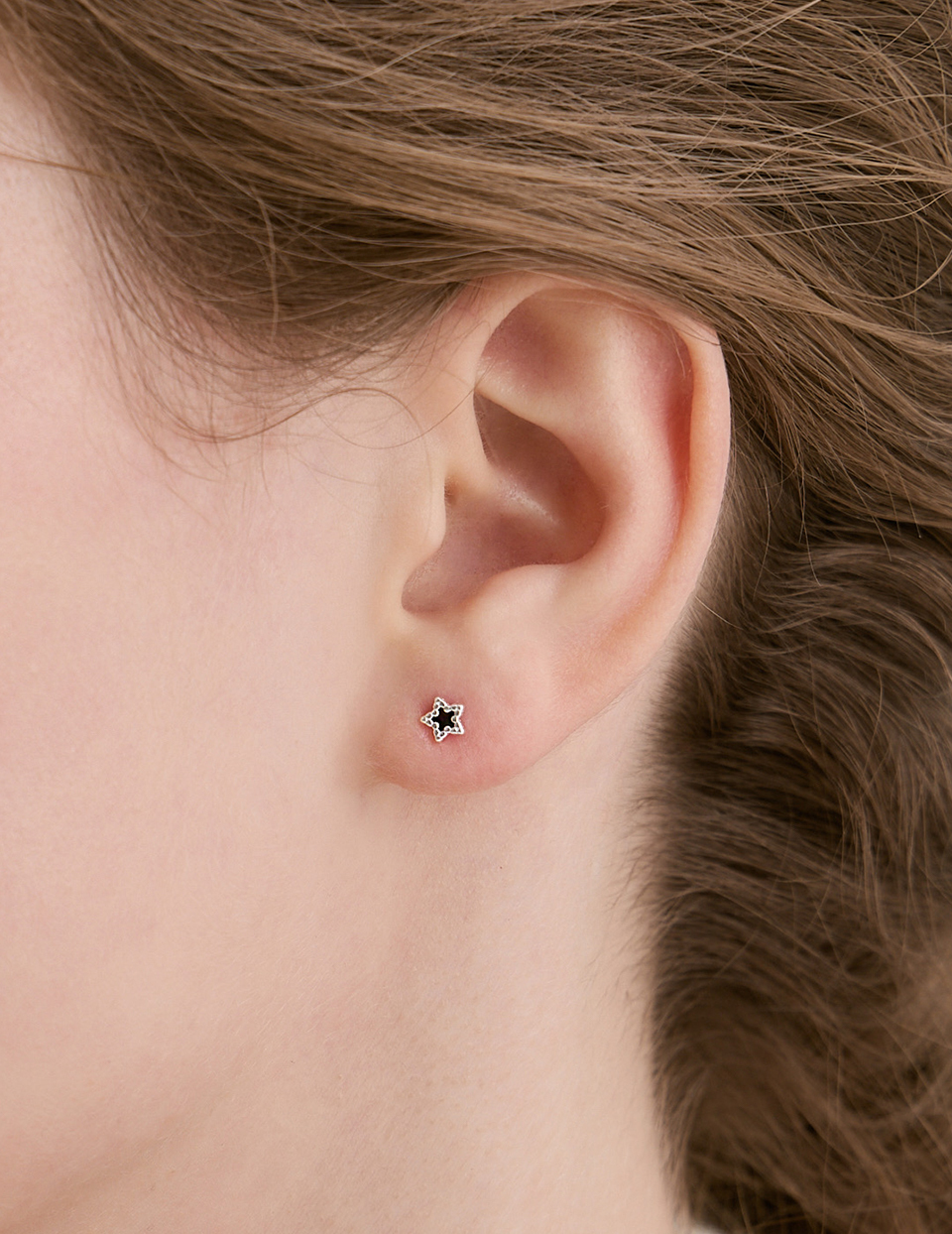 【925純銀】滴釉雙層小星星。針式耳環