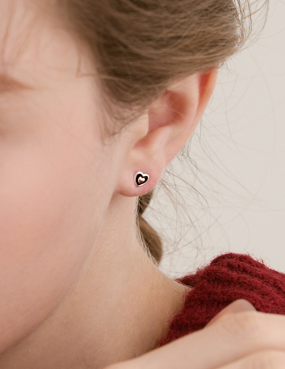 【925純銀】滴釉雙層小愛心。針式耳環